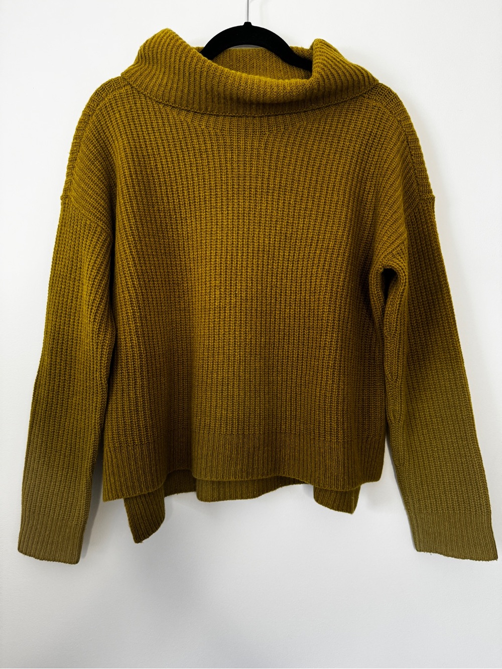 Eileen Fisher Ribbed Sweater Mustard Mock Neck Long Sleeve Yak Merino Wool Sz S